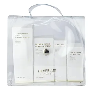 HEVEBLUE Salmon Caring Centella Special Travel Kit Bag – 4pcs Skincare Set